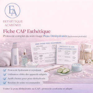 Fiche CAP Esthétique – Protocole complet du soin visage peau déshydratée, guide hydratation profonde Esthétique Académie