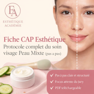Fiche CAP Esthétique – Protocole complet du soin visage peau mixte, guide PDF pas à pas Esthétique Académie